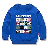 [ビューテ] マインクラフト 子供服 春秋 スウェット 長袖 クルーネック 男の子 女の子 綿100% キッズ 薄手 カジュアル 小学生 トップス プレゼント ディープブルー 130CM