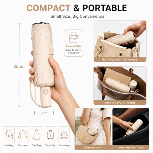 Image of Vasukie Compact Travel Umbrella with Ergonomic C-Shaped Handle, Wind Resistant Folding Umbrella for Men & Women, Lightweight Portable Umbrella for Travel, Office & Daily Use