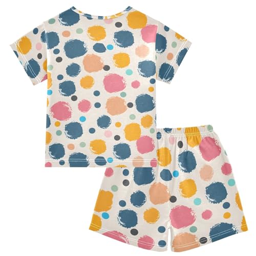ALAZA Polka Dot Colorful Abstract Pajamas Short Sleeve 2 Piece Sleepwear Top and Bottom Pajama Set Unisex2