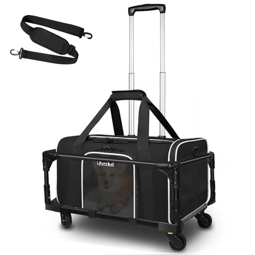 Petskd Small Pet Carrier with Wheels(18 L x 11 W x 11 H) Delta/American/United Airlines Approved Rolling Pet Carrier for Small Dogs & Cats (Black)