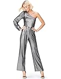 Metallic Finish Amazon-Marke: find. Jumpsuit Damen Metallic-Look und One-Shoulder-Design, Silber (Silver), 36, Label: S
