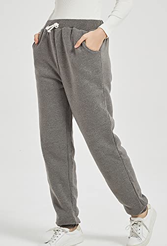 Flygo Womens Casual Running Hiking Pants Fleece Lined Activewear Sweatpants (Large, Dark Grey) #TOP4