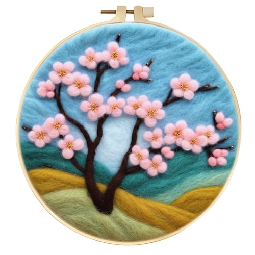 Image of SARBUTER Needle Felting Kits, DIY Wool Felt Starer Needle Felting Embroidery Kits for Beginners ，Suitable for Giftware Home Decoration (Plum Blossom in Bloom)