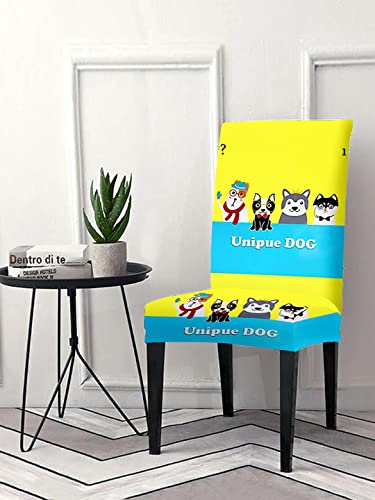 Image of Cortina Dining Chair Slipcovers | Protection Chair Cover | Cartoon Print, Removable, Washable | Universal Fit Super Soft Stretchy Polyester Spandex | Hotel, Marriage, Wedding | Pack of 1, Yellow