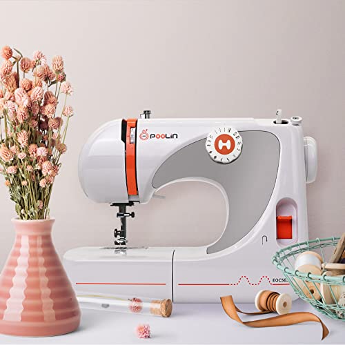 Poolin Sewing Machine For Beginners With 27 Stitch Applications, Easy To Use Include Thread Stand, 5 Presser Foot(Hemming Presser Foot Like Serger For Hemming), 10 Rolls Of 1000M Thread, 5 Needles And 12 Bobbins #TOP4