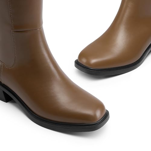 Image of DREAM PAIRS Women's Knee High Boots | Square Toe Low Block Heel Casual Comfort Riding Long Boots with Side Zipper
