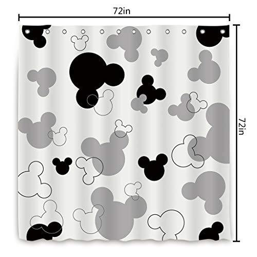 Foronly Mouse Head Shower Curtain Black And White Kids Cartoon Cute Animal Children Grey Fabric Waterproof Polyester Home Bathtub Decor 12 Pack Plastic Hook 72Wx72L Inch #TOP3
