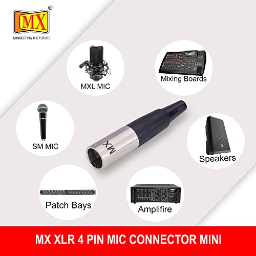 Image of MX 3 Pin XLR Microphone Connector pin Pure Copper Nickel Plated Pins1 for High Conductivity microphone (Mini XLR 4-Pin Male, 1891 PACK OF 10, Male Connector)
