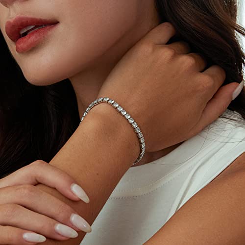 Voroco Tennis Bracelets For Women White Gold Plated 3Mm Round Cubic Zirconia Classic Tennis Bracelet | Size 8 Inch #TOP1