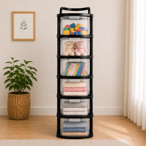 Image of SR 6 Layer Plastic Storage Drawer with Wheels | stackable storage cabinet for Bedroom, Office, Home | Utility storage drawer Organiser for Cosmetics, Kitchen,Toys | multipurpose home storage Organizer