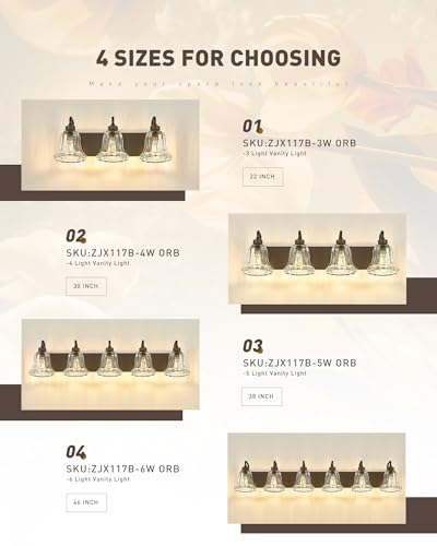 Image of zeyu 37.8 Inch Bronze Wall Sconce Lights, Bathroom Light Fixtures, 5-Light Vanity Wall Sconce Over Mirror, Oil Rubbed Bronze Finish with Clear Striped Glass, ZJX117B-5W ORB