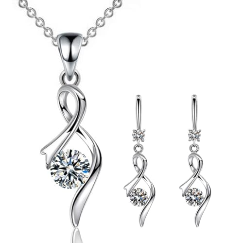 APMGONT Silver Jewellery Sets for Women, Women Crystal Teardrop Necklaces and Earrings Sets, Crystal Women's Jewellery Sets with Zirconia Hook Dangle Earrings Gift for Birthday (Silver D)