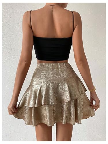 MakeMeChic Women's Metallic Ruffle Tiered Mini Skirt High Waisted A Line Y2K Party Short Skirts3