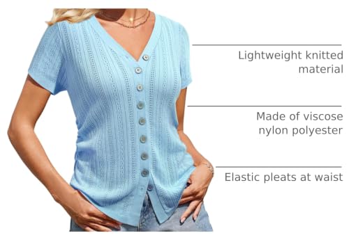 Image of Messic Womens Short Sleeve Sweaters V Neck Casual Summer Knit Pullover Tops