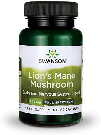 Swanson Lion's Mane Mushroom Capsules - 500 mg Each, 60 Capsules - Herbal Supplement Supporting Cognitive Function