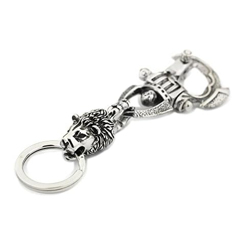 LINSION 925 Sterling Silver Helmet Armor Lion King Keyring Mens Biker Keychain 8J031 Cover