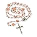 Nazareth Store Catholic Pink Pearl Beads Rosary Necklace 6pcs Our Rose Holy Soil Medal & Cross