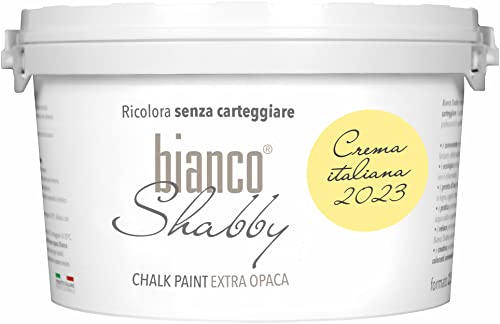 bianco Shabby® Crema Italiana 2023 Peinture à la craie à base d'eau pour toutes les surfaces et parfaite pour les effets décoratifs - Peinture à la craie extra mate (2,5 litres) Cover