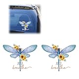 Tuxihapp Just Breathe Dragonfly Car Sticker Decal, Vinyl Waterproof Automotive Window Sticker, Vintage Sun Flower Vehicle Bumper Decal, Positivity Auto Decoration Decals for Laptop, Wall (2PCS)