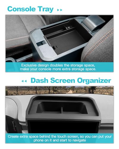 Image of CDEFG 2PCS for 2025 2026 Ford Maverick Center Console Organizer Tray, for 2025 2026 Ford Maverick Accessories Dash Screen Organizer Dashboard Behind-Screen Storage Box