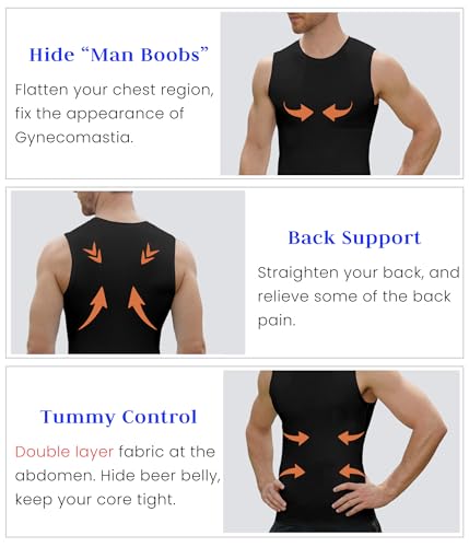 Image of Compression Shirt Men Slimming Body Shaper Vest Crewneck Workout Tank Top | Tummy Control Undershirts, Gynecomastia Compression Shirts, Back Support, Sleeveless Muscle Shirts, Shaping Tank Top