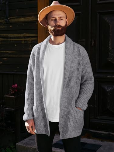 Image of Runcati Mens Shawl Collar Long Cardigan Casual Knit Open Front Sweater Fall Winter Thermal Cardigan Sweater