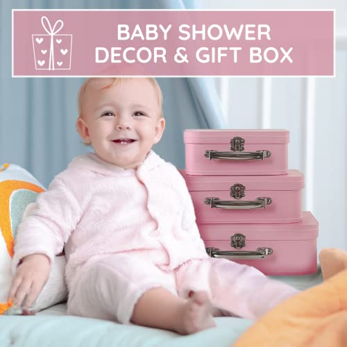 Soul & Lane Cardboard Nesting Boxes Set Of 3 - Pink Decorative Suitcases, Vintage Photo Props, Pink Photo Storage Boxes, Small Party Favor Boxes For Wedding & Bridal Shower #TOP5