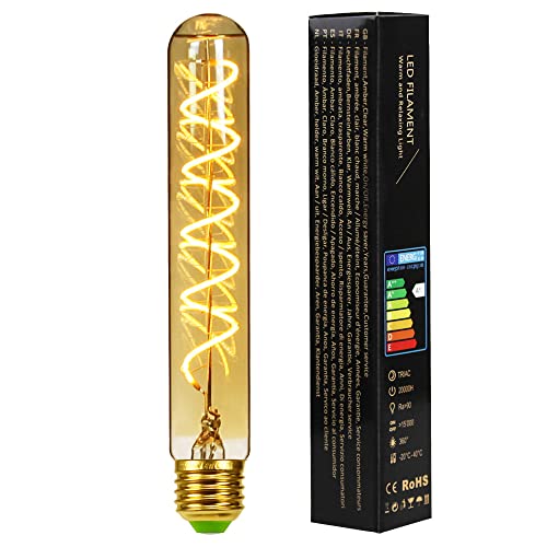 GoldenBuble Edison Ampoule Long Tube T28 185mm Spirale Filament 4W Dimmable Vintage Ampoule Décorative 220V E27 Cover