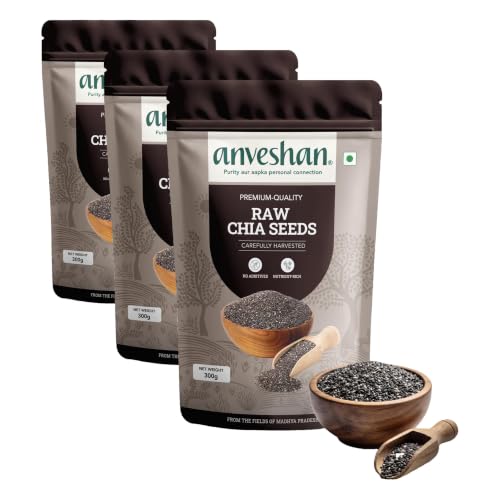 Image of Anveshan Empowering farmers with technology Anveshan Organic Chia Seed | Unroasted | USDA Certified | Weight Loss management | Rich in Omega-3 fatty acids | 300gms Pouch (Pack of 3)