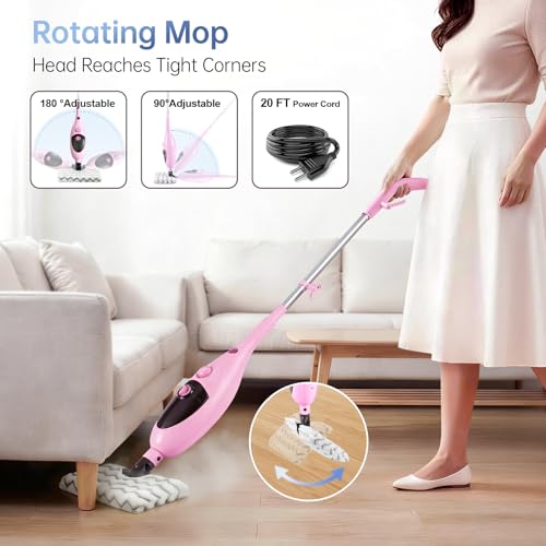 Image of 12-in-1 Steam Mop Cleaner, 15-Sec Fast Heat-Up, 1200W Floor Steamer with Double-Sided Pads, Removes 99.99% Stubborn Stains for Hardwood Floors, Marble, Clothes, Windows, Tiles, White