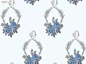JAAMSO ROYALS White with Blue Flower Design Vinyl Self Adhesive Wall decor Home Decor Wallpaper (100 CM X 45 CM)