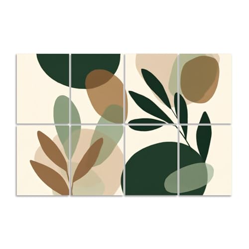 8 Pack Art Acoustic Panels Sound Absorbing Boho Botanical Leaf Orange Green Beige Neutral Abstract Geometric Decorative Soundproof Wall Panels Self Adhesive for Recording Studios Office 48"x32"
