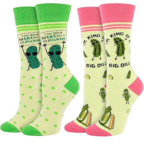 Subesty 2 Pairs Funny Pickles Socks for Women Men Gifts Novelty Cotton Dill Crew Socks for Pickle Lovers Food Socks Pun Gag Gifts