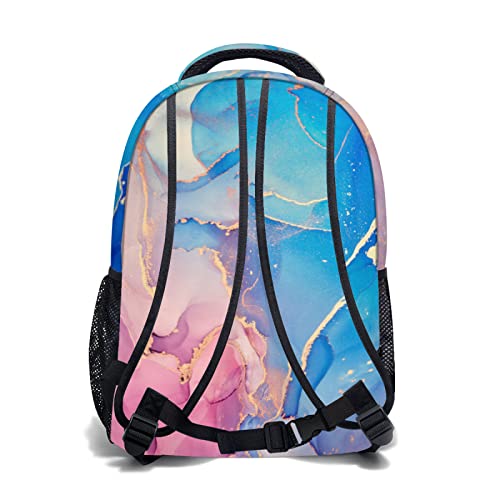 Pink Marble Backpack for School - Blue Purple Backpack Gold Glitter Texture Bookbag Abstract Ink Paint Rucksack Daypacks Stone Art Daypack for Boys Girls2