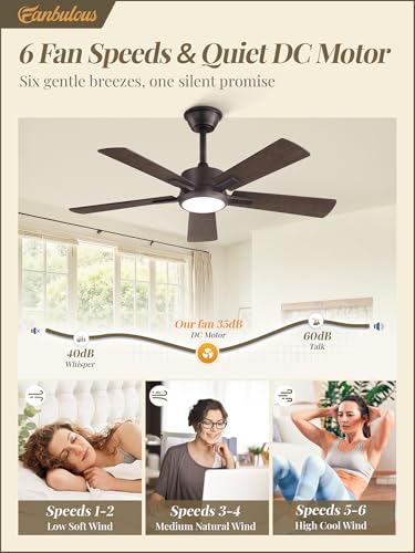 Image of Fanbulous 42 Inch Ceiling Fans with Lights and Remote, Stepless Color Temperature Change & Dimmable 20W LED Ceiling Fan, 6 Speeds Reversible Quiet DC Motor for Bedroom, Living Room, Oil Bronze