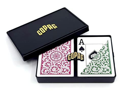 Copag 1546 Design 100% Plastic Playing Cards, Poker Size Jumbo Index Green/Burgundy Double Deck Set