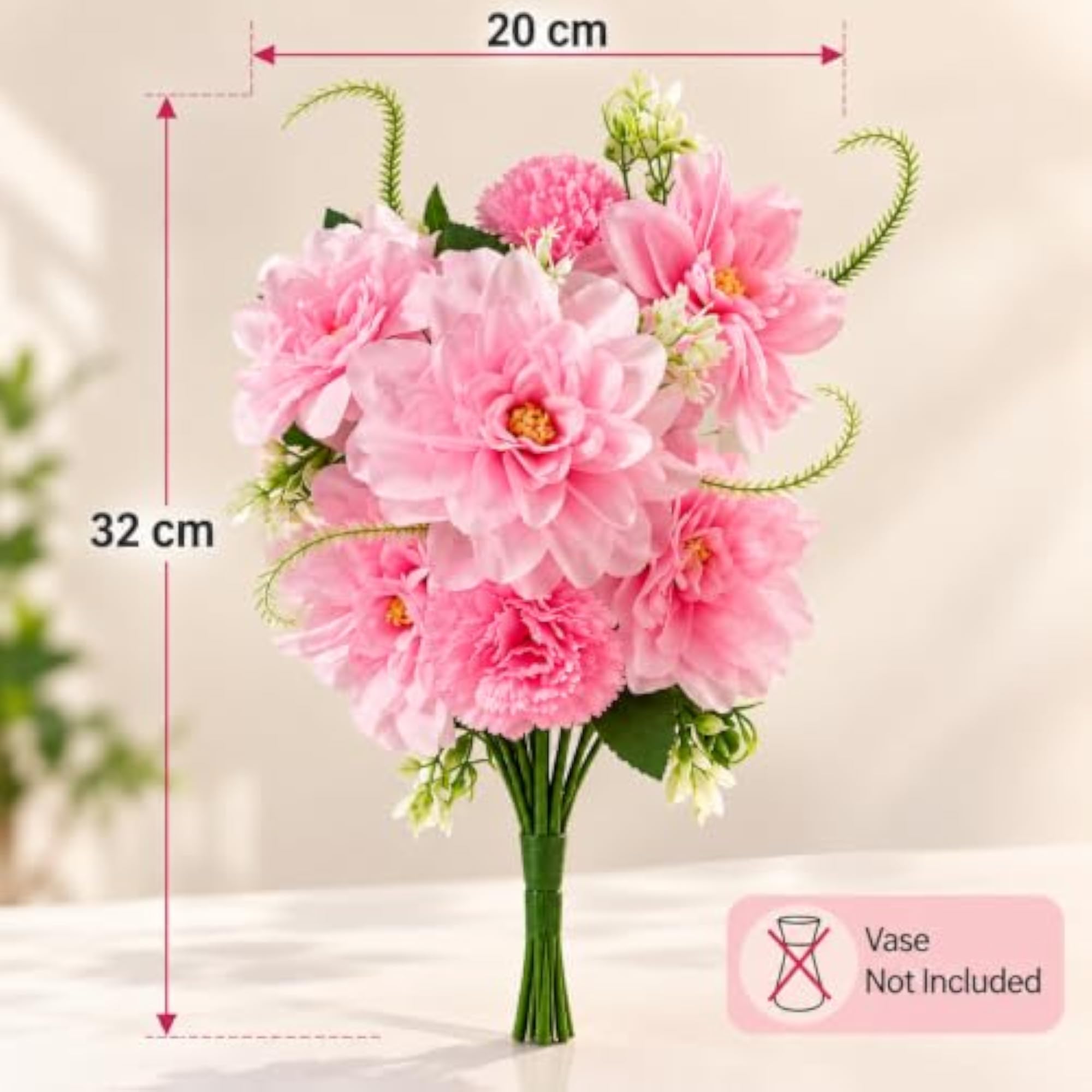 Artificial Pink Dahlia Flower Bunch, 7 Heads