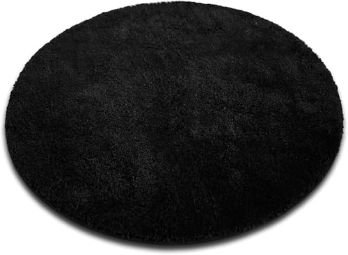 casa pura Badematte rund 120cm Schwarz, Flauschiger Badezimmerteppich...