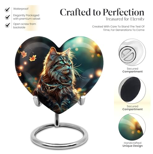 Image of Cat Urns - Heart Shaped Urns for Human Ashes - Ash Urn for Male - Urn for Human Ashes Adult Female - Ashes Holder (Size - 8 inch)