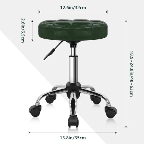 Image of BFTOU Classic Swivel Stool with Wheel for Salon Work Home SPA Shop Height-Adjustable and Cost-Effective Rolling Stool Chair Small (Green)