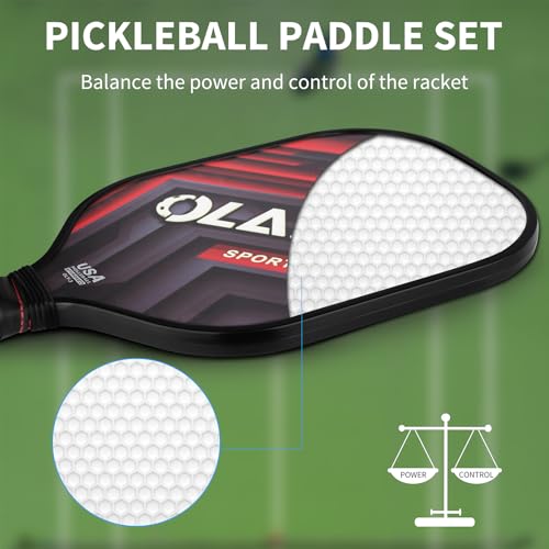 Image of OLANNY Graphite Pickleball Paddles Set- Premium Rackets Fiber Face & Polymer Honeycomb Core Pickleball Set Includes Pickleball Paddles + Pickleball Balls+ Replacement Soft Grip + 1 Bag