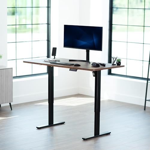 Image of VIVO Electric 60 x 24 in Rustic Standing Desk, Memory Height Adjustment, 1B Series, Holds 220 lbs, One-Piece Vintage Brown Top, Black Frame, DESK-KIT-1B6N