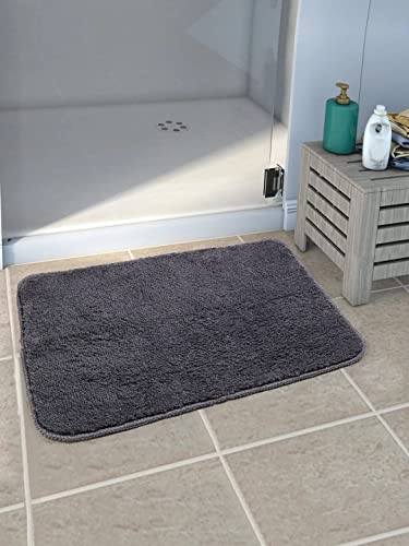 Skive India® Microfiber Bathroom Mat | Bathroom Rugs And Mats 1 Piece Fast Dry Anti Slip Bath Mats Soft Plush Plain Design For Shower Bathroom Contour Toilet Rugs (Grey) (40X60)