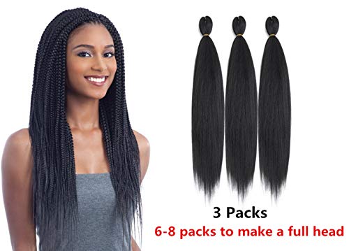 Pre-stretched Professional Braiding Hair Easy Braids Hair 24 Inch 3 Packs Hot Water Setting Soft Easy Braiding Hair Extension For Box Braids Crochet Braids Senegalese Twist Crochet Hair (3 Packs #1B)