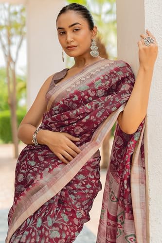 Image of MIRCHI FASHION Women Saree Cotton Blend Kalamkari Printed | Comfortable Office and Regular Daily Use Sari with Unstitched Blouse Piece