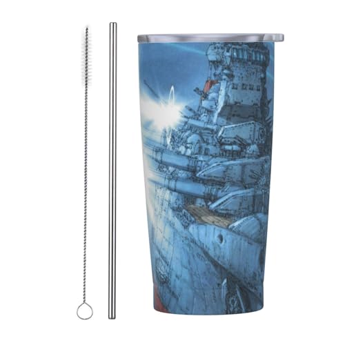 宇宙戦艦ヤマト (13) ストロー&ストローブラシ付き マグカップ コーヒーカップ 600ml コンビニカップ タンブラー ステンレス製 保冷 保温 車用 蓋付き 持ち運び 水筒 大容量 直飲み 人気 プレゼント