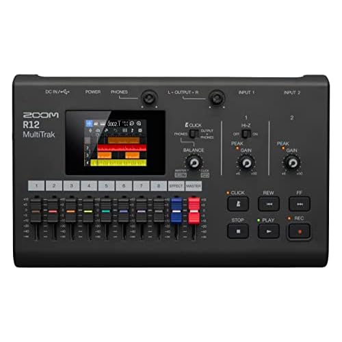 Zoom Grabadora portátil R12 Multi Track, con pantalla táctil, edición integrada, 8 pistas, 2 entradas combinadas, efectos, sintetizador, bucles de tambor, funciona con batería e interfaz de audio USB