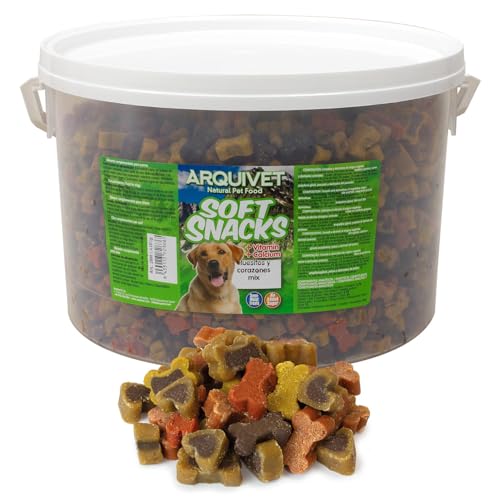 Arquivet Soft Snacks Huesitos y Corazones Mix 4.800 gr - Snacks, chuches, golosinas, premios, chucherías y recompensas para Perros - Comida Semi-húmeda
