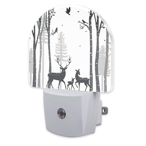 Image of Deer in The Forest Night Light, Birch Tree with Deer Dusk to Dawn Night Light Plug in,0.5w Energy Saving Sleep Friendly NightLight for Kids Boys Girls Home Decor