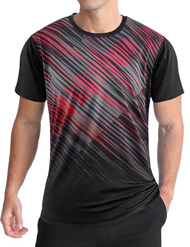 APTRO Camiseta Deportiva para Hombre con Diseño Degradado, Manga Corta, Tejido Elástico y Transpirable para Deportes Patrón Inclinado Negro XL